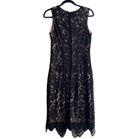 Sharagano Scallop Hem Lace Cocktail Midi Dress in Black Nude size 6 - Picture 5 of 8
